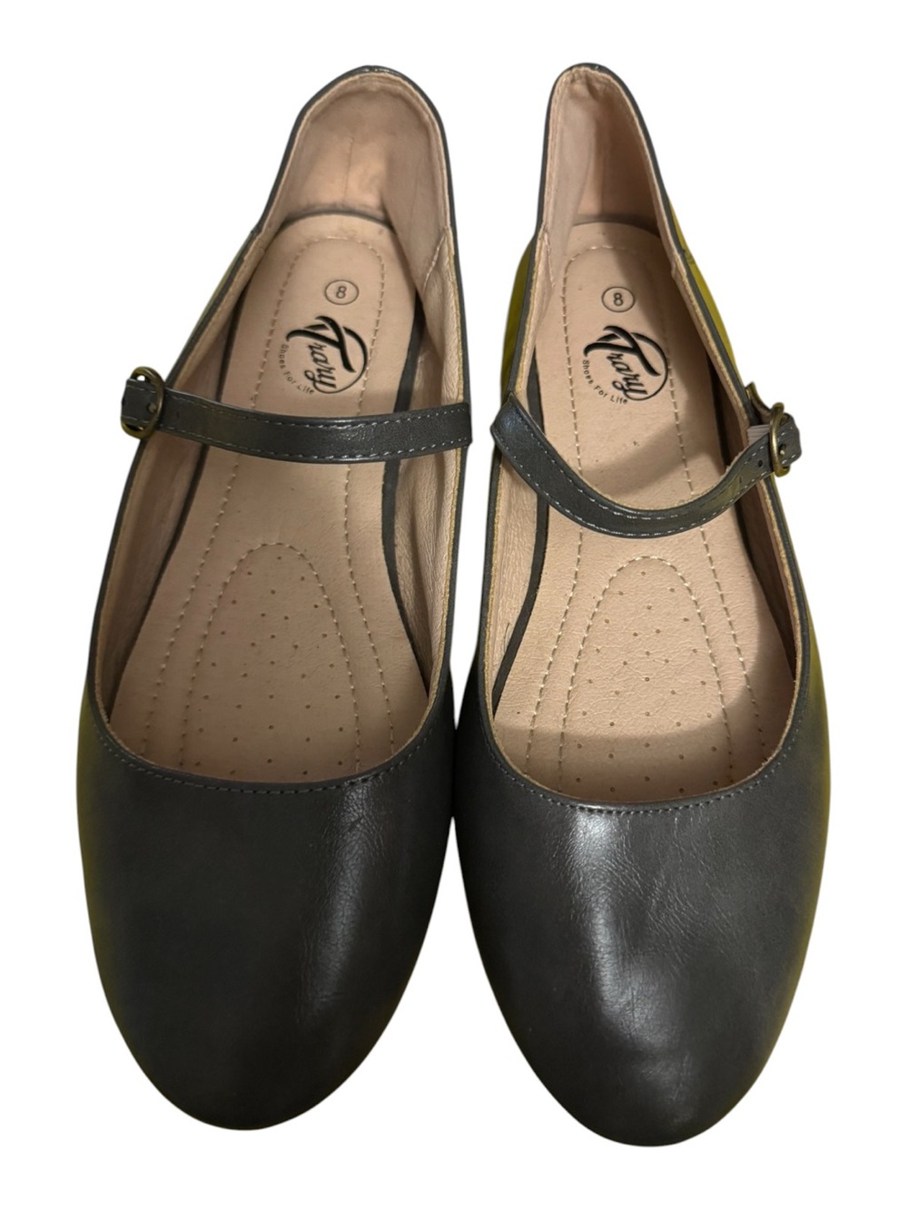 Trary Mary Jane Flats Gray Faux Leather Adjustable Strap Women’s Size 8